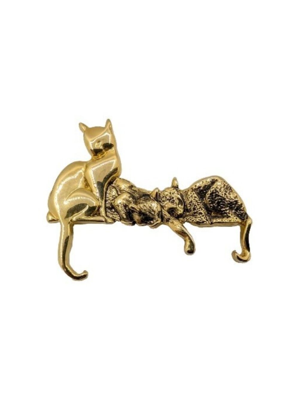 MFA  Sitting Cat Brooch Playing Kittens Textured Gold Tone Signed Pin 2" READ